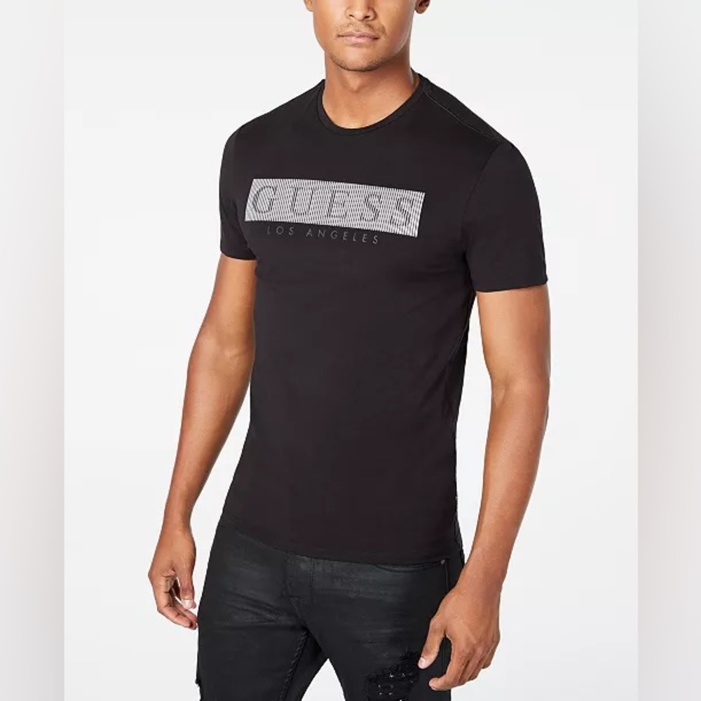 Guess Men’s Super Slim Fit Barcode Mystery Logo Tee Size Small